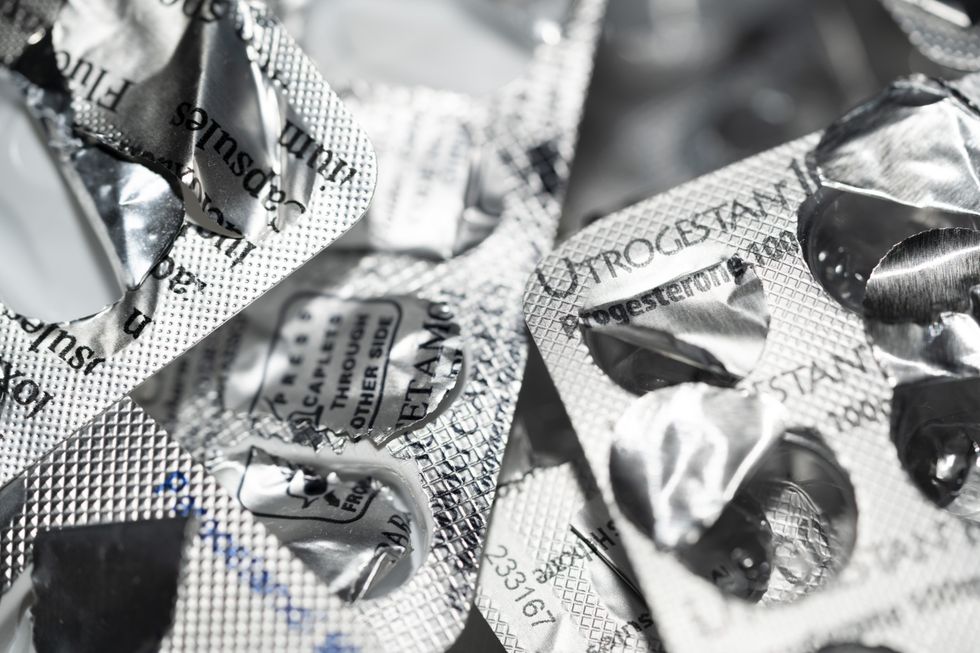 Close up image of hormone medication packets