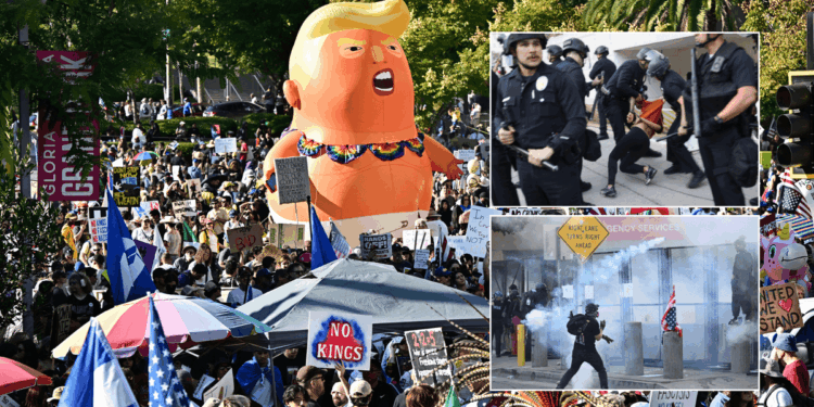 Several people arrested at anti-Donald Trump protest as thousands of 'rioters' take to the streets