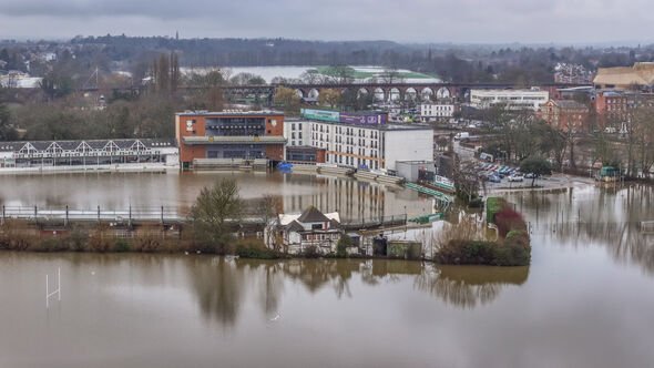 A view of a flooded cricket ground in Worcester