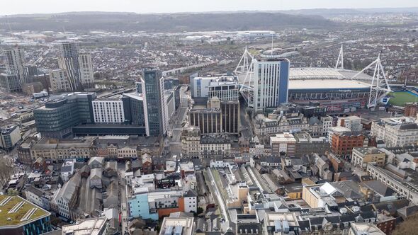 Aerial view of Cardiff city centre Aerial view of Cardiff city centre