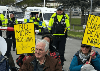 Two demonstrators arrested outside RAF base during peace protest against Iran war