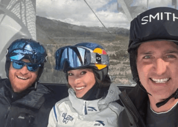 Prince Harry joins Winter Olympics gold medalist Eileen Gu and former Canadian Prime Minister Justin Trudeau on ski trip