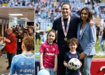 Darts star joins Coventry City players in title celebrations as Frank Lampard shares special moment with wife Christine