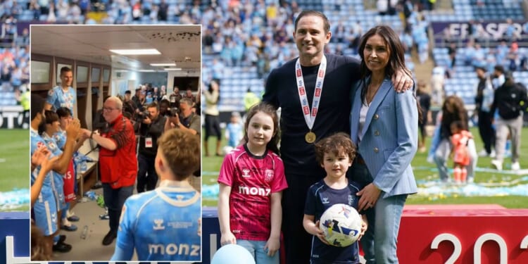 Darts star joins Coventry City players in title celebrations as Frank Lampard shares special moment with wife Christine