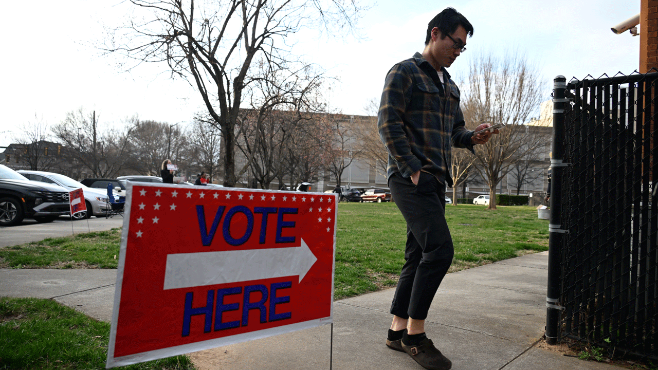 Mecklenburg County voters go to polls for the midterm elections in a total of 195 precincts as the Board of Elections receives the ballots in Charlotte NC, United States on March 03, 2026 (Peter Zay/Anadolu via Getty Images)