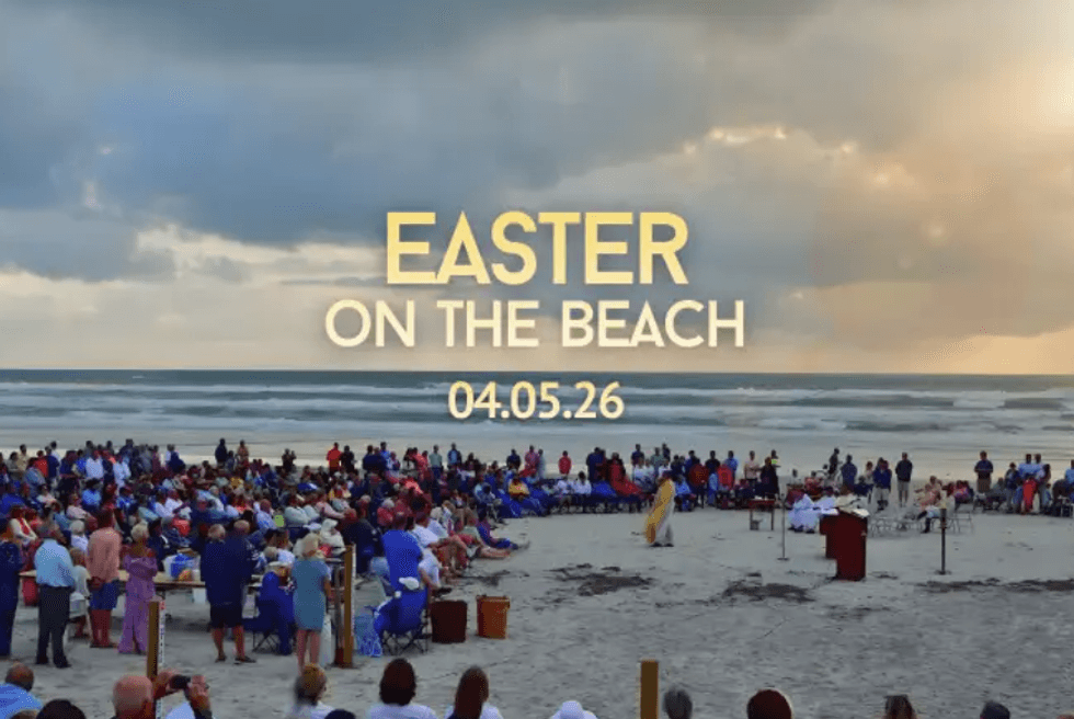 A promotional image for the beachside Easter Sunday service at Daytona Beach