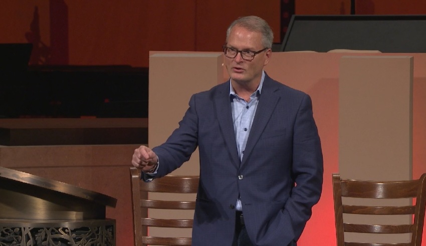 United Methodist Church pastor and author Adam Hamilton, senior pastor of the Church of the Resurrection of Leawood, Kansas, giving remarks at his church's Leadership Institute event on Sept. 28, 2023. 
