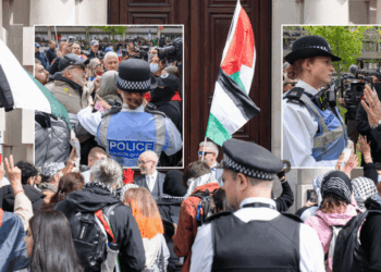 Pro-Palestine mob surround Royal Navy officers and brand them ‘baby killers’ as they storm Ministry of Defence HQ