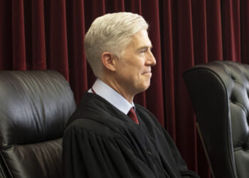 Supreme Court Justice Neil Gorsuch attends a formal investiture ceremony for a local judge at the Washington county courthouse on March 11, 2022 in Hagerstown, Maryland. (Andrew Lichtenstein/Corbis via Getty Images)