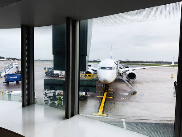 Ryanair flight outside airport gate, generic