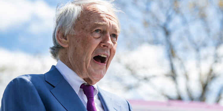 Ed Markey speaks at a rally in Massachusetts.