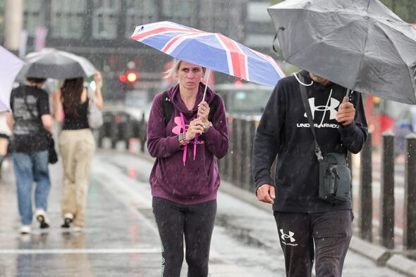 People under umbrellas in the rain