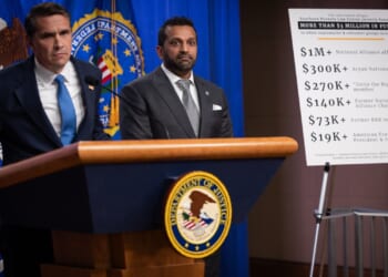 Kash Patel and Todd Blanche at a press conference